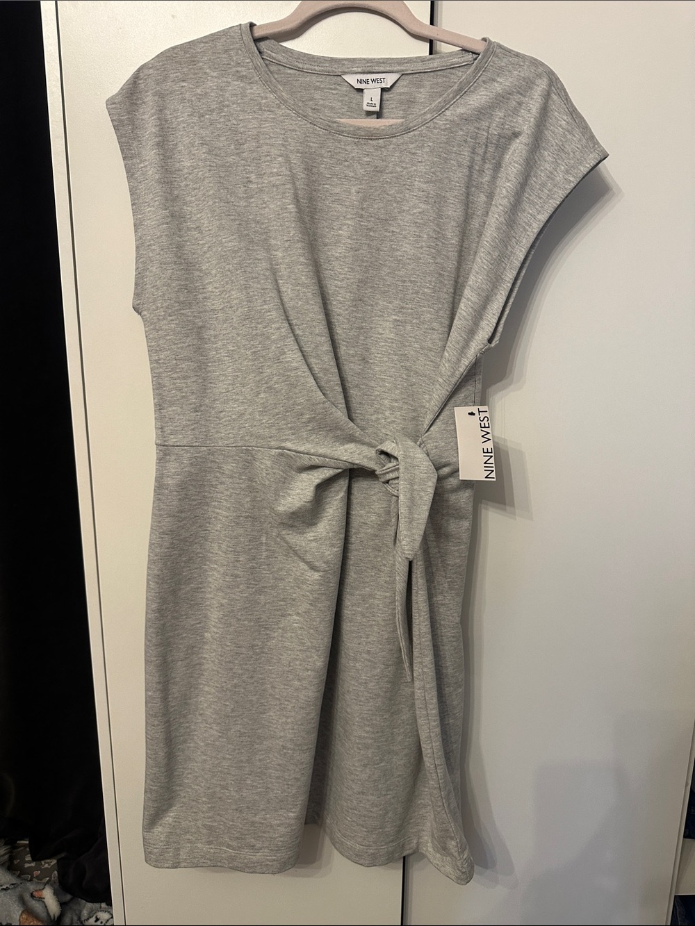 Nine West Light Grey Tie-Front Mini Dress